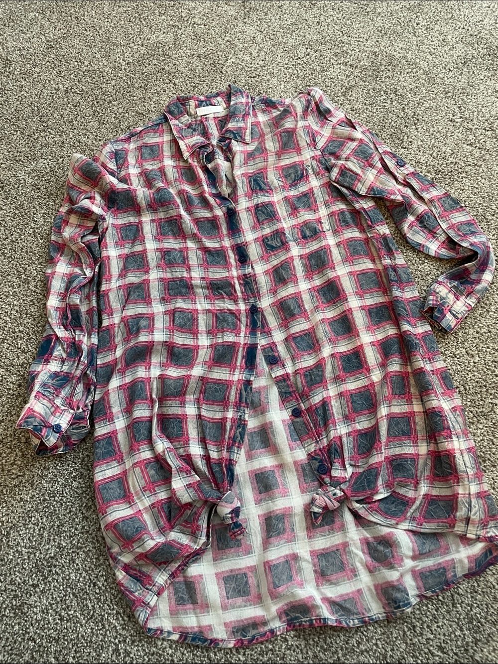 M.FREDRIC Plaid Button-Up Shirt in Pink and Blue